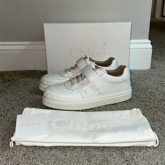 Chloe Shoes - NWB Chloé Women’s Lauren Strap Scalloped Leather Sneakers Shoes